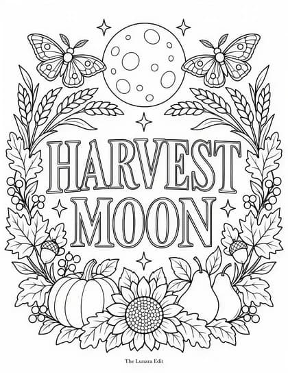 Uncolored Harvest Moon printable coloring page