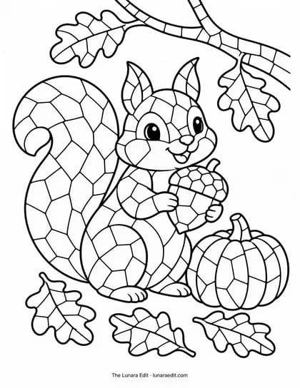 Uncolored Mosaic Squirrel printable coloring page