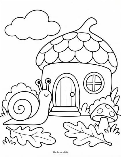 Uncolored Snail’s Acorn Home printable coloring page